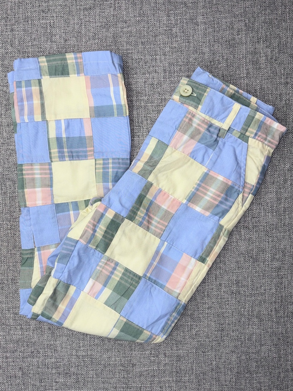 TBBC boys size 9 Patchwork Madras Cotton Pants in Light Blue/Yellow EUC